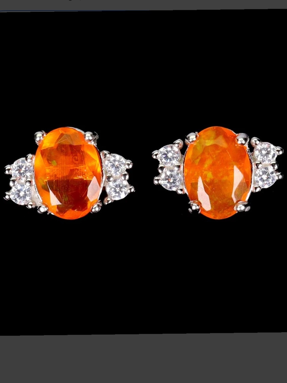 14k White Gold/ 925 Sterling Earrings with Vibrant Orange Opal and CZ Accents